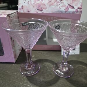 Godinger Claro Crystal Pink Martini Glasses with Floral Design Set Of 4